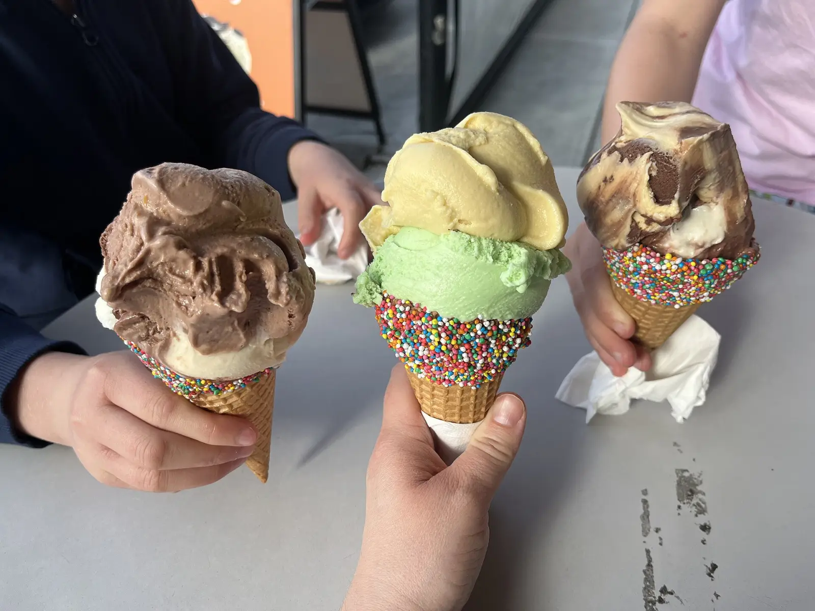 Ice cream in cones. The photo was not taken at an Orlando shop.