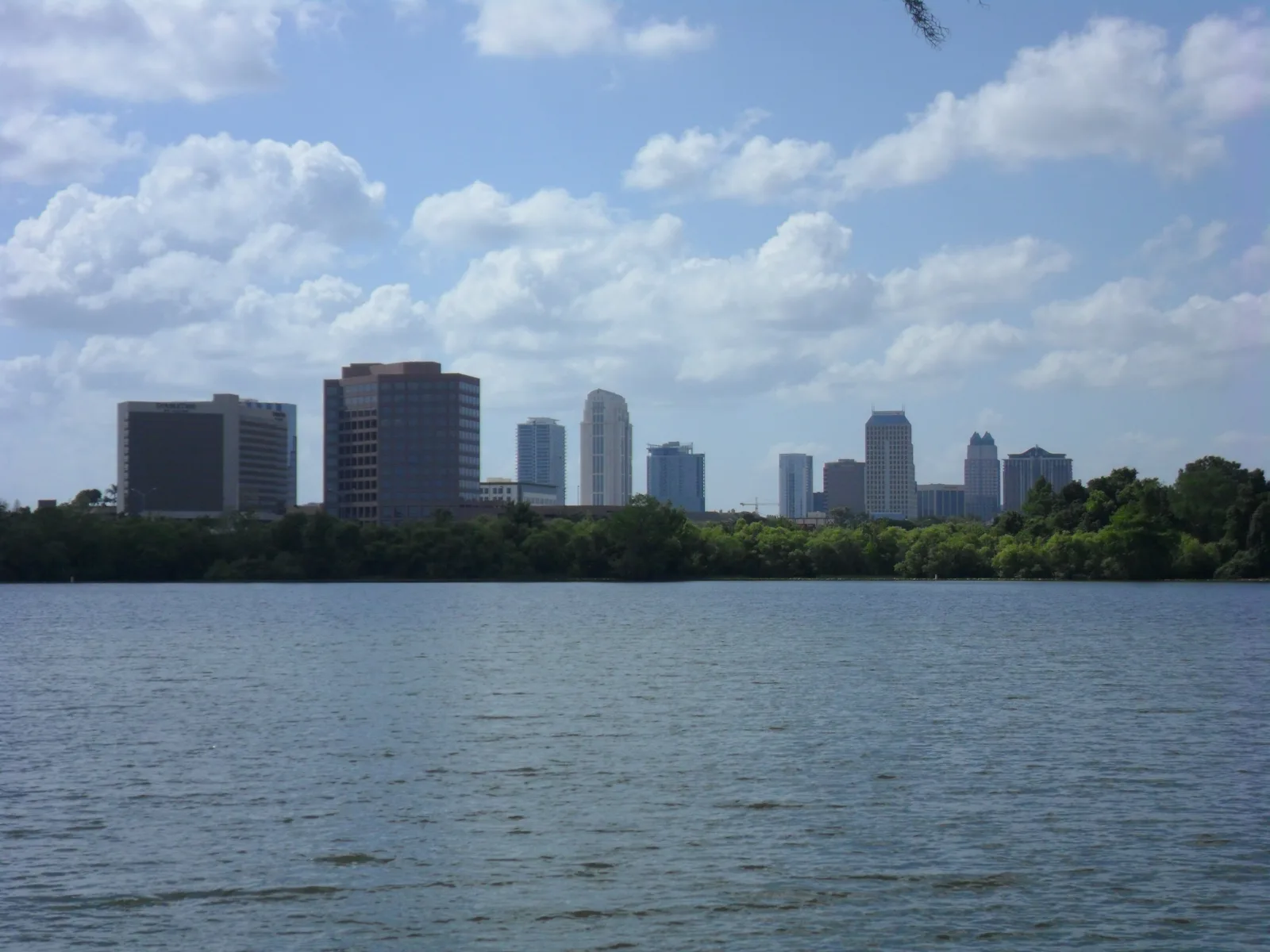 The downtown Orlando skyline seen from Lake Ivanhoe, looking southeast