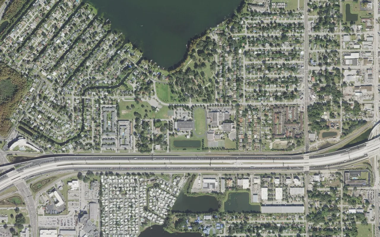 Catalina Elementary School's campus (center) and the neighborhood around it on 29th Street in Orlando, seen from the air