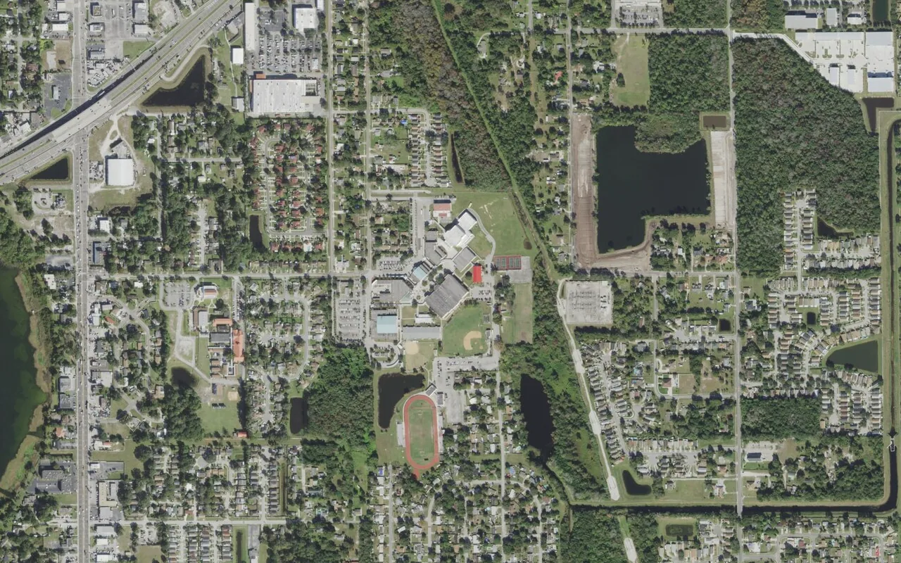 Colonial High School's campus (center) and the neighborhood around it on Oleander Drive in Orlando, seen from the air