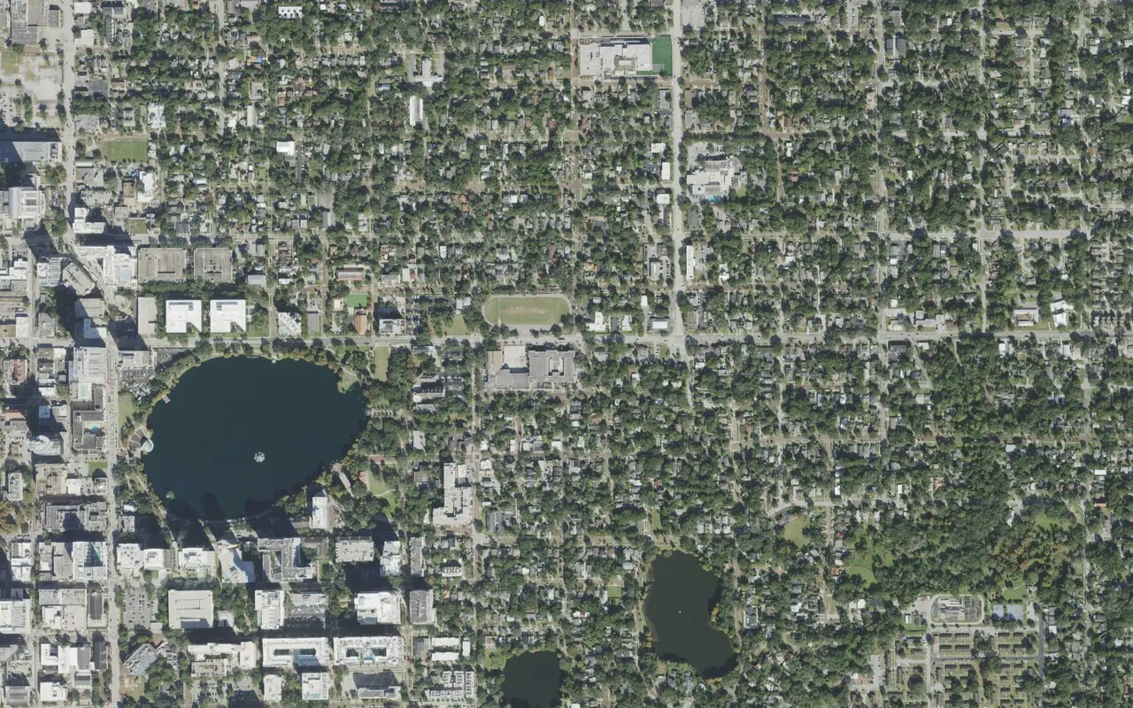 Howard Middle School's campus (center) and the neighborhood around it on East Robinson Street in Orlando, seen from the air
