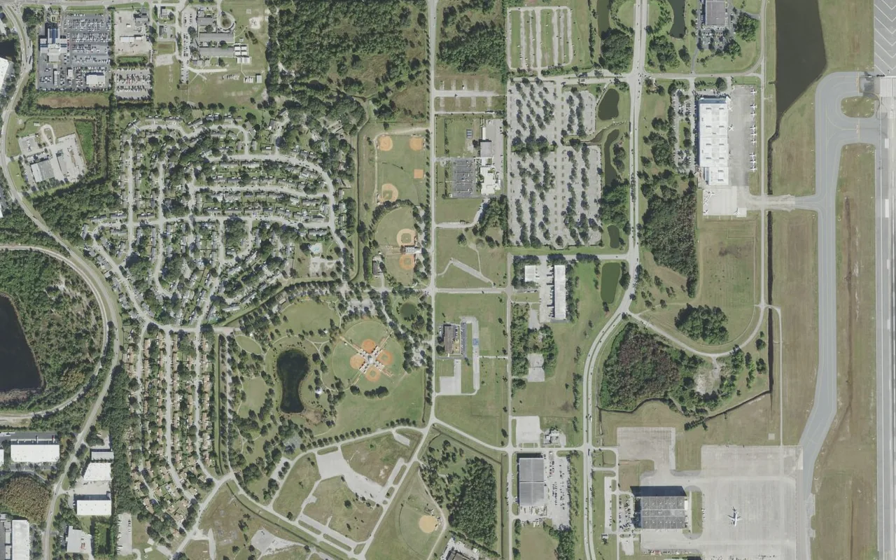 Pinecrest Preparatory Academy's campus (center) and the neighborhood around it on Daetwyler Drive in Orlando, seen from the air