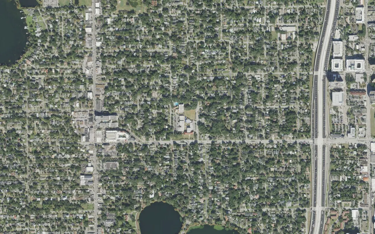 Princeton Elementary School's campus (center) and the neighborhood around it on West Princeton Street in Orlando, seen from the air
