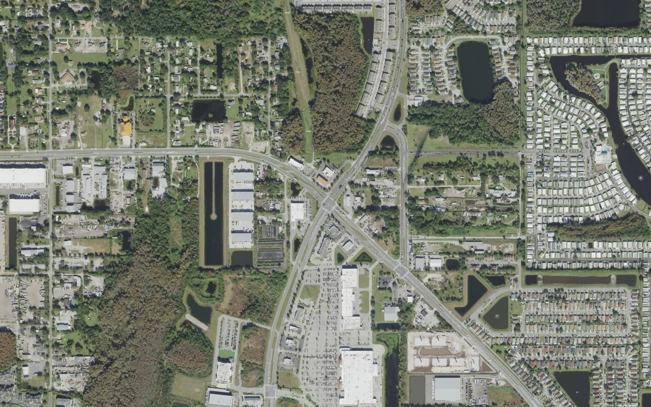 Renaissance Charter School at Goldenrod's campus (center) and the neighborhood around it on South Goldenrod Road in Orlando, seen from the air