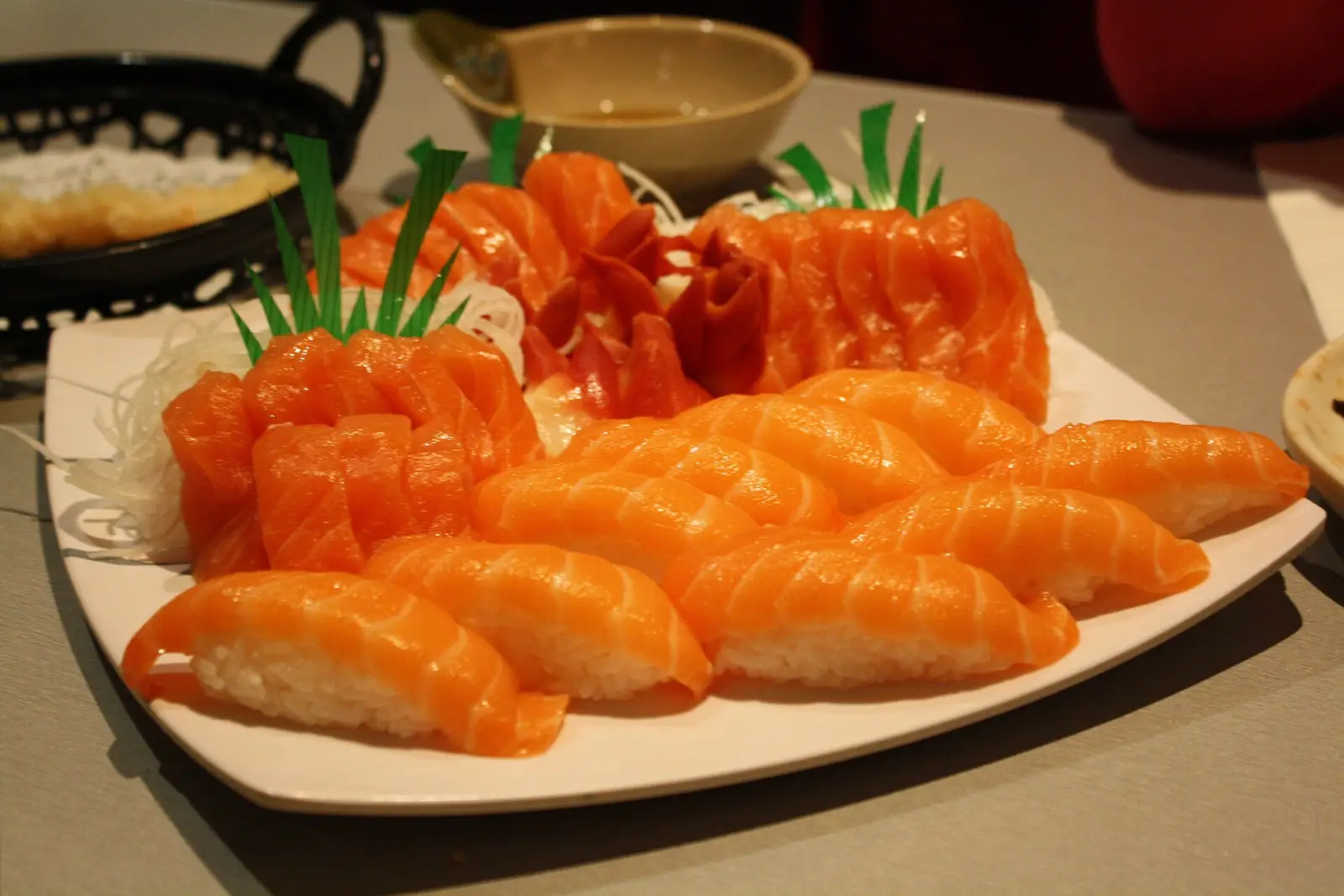 A platter of salmon sushi and sashimi. The photo was not taken at an Orlando restaurant.