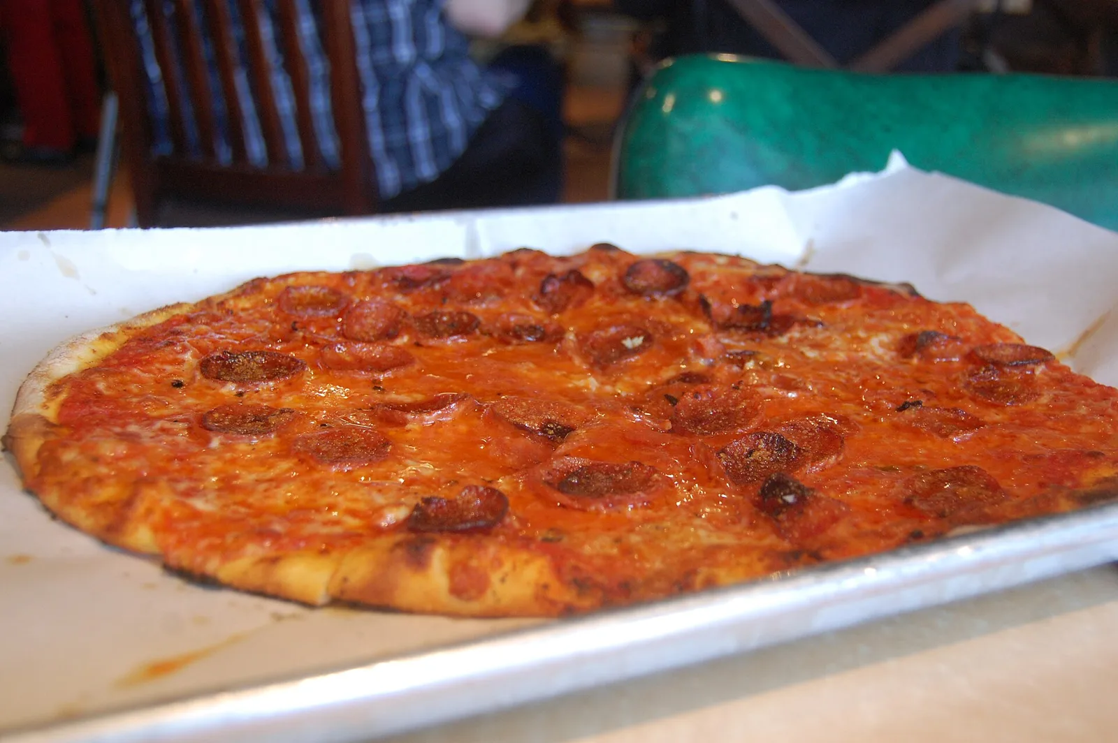 A pepperoni pizza. The photo was not taken at an Orlando restaurant.